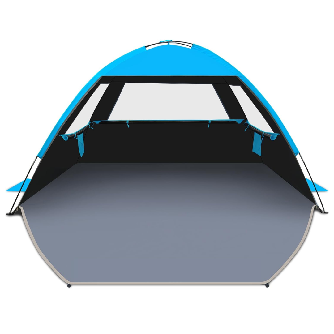 Portable Beach Shade Tent with Three Mesh Windows and Carry Bag