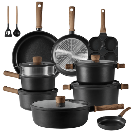 17-Piece Titanium-Reinforced Nonstick Cookware Set with Tempered Lids - Kim Mode