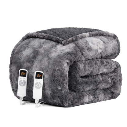 Faux Fur Sherpa Electric Heated Blanket with 9 Levels and Auto Off