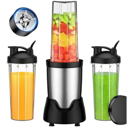 Portable Smoothie Blender with 3 Cups and 6-Leaf Stainless Steel Blade