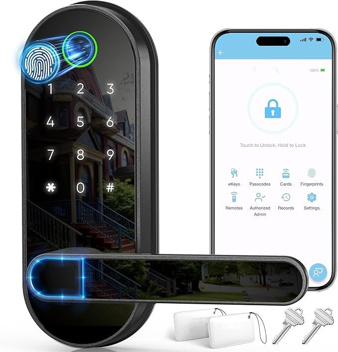 Smart Lock with Fingerprint, Handle, and Keypad, Zinc Housing